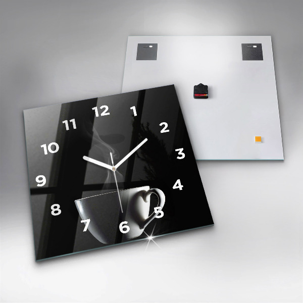 Square glass wall clock A cup of coffee