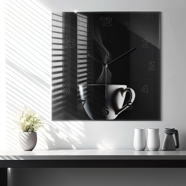Square glass wall clock A cup of coffee