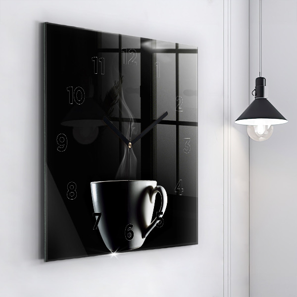 Square glass wall clock A cup of coffee