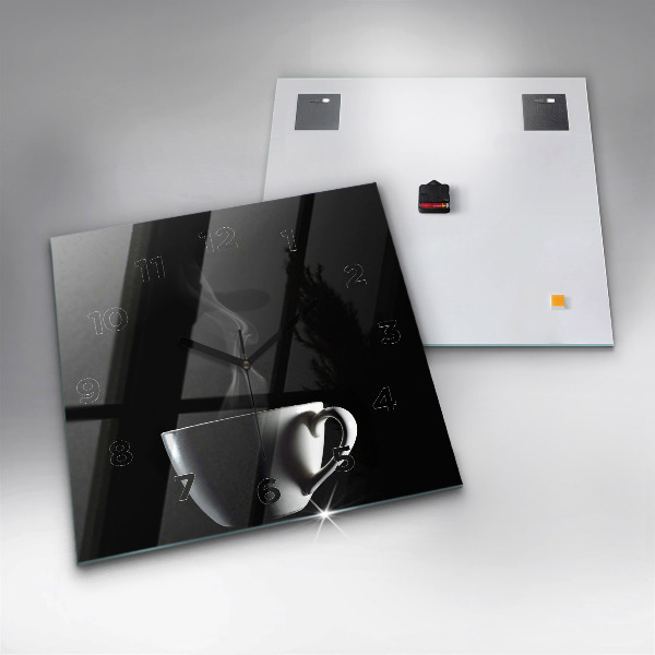 Square glass wall clock A cup of coffee