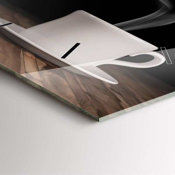 Square glass wall clock A cup of hot coffee