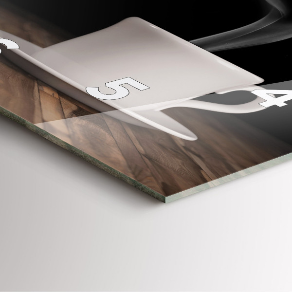 Square glass wall clock A cup of hot coffee