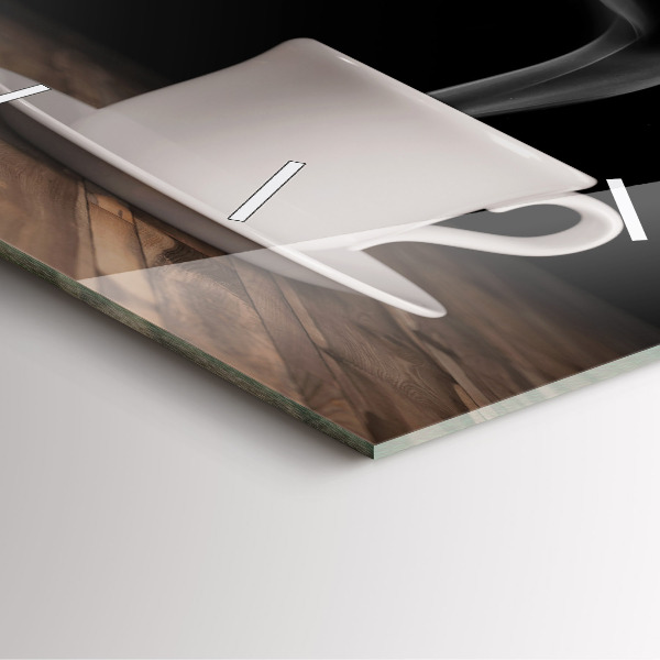 Square glass wall clock A cup of hot coffee