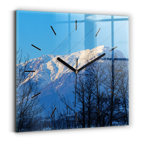 Square glass wall clock Mountain view