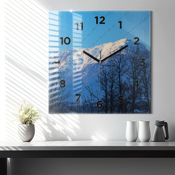 Square glass wall clock Mountain view