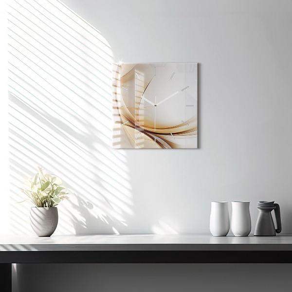 Square glass wall clock Golden abstraction