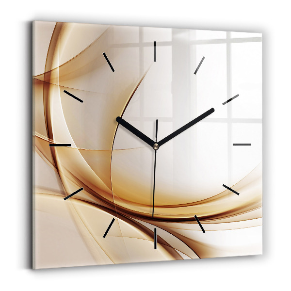 Square glass wall clock Golden abstraction