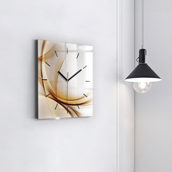 Square glass wall clock Golden abstraction
