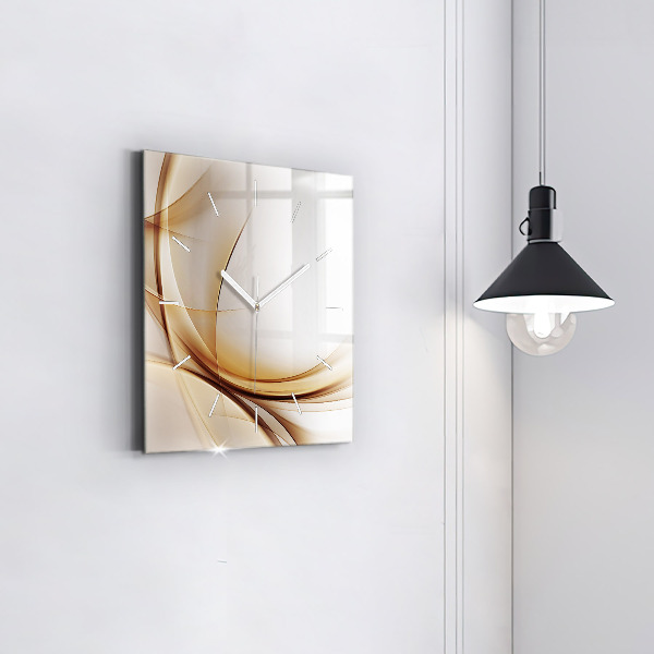 Square glass wall clock Golden abstraction
