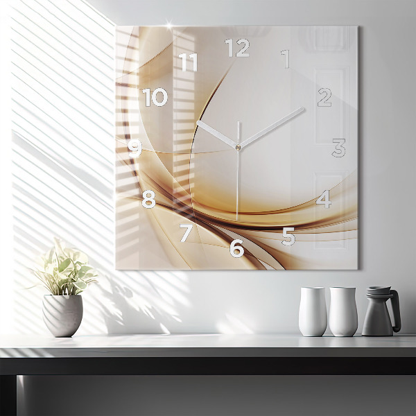 Square glass wall clock Golden abstraction