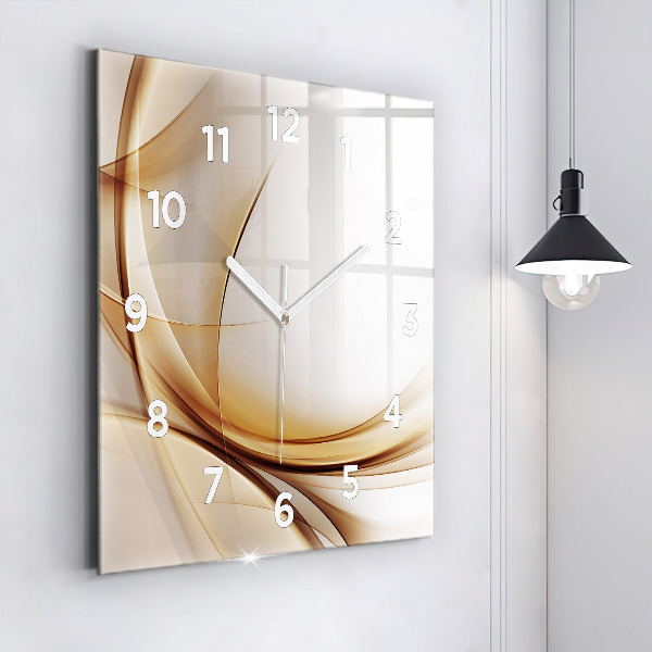 Square glass wall clock Golden abstraction