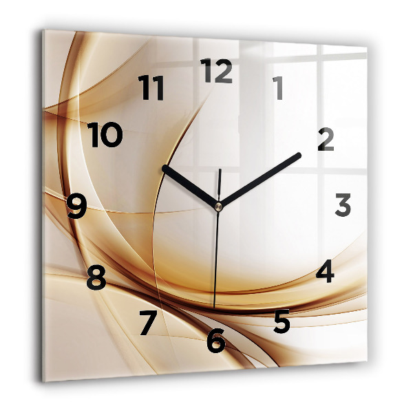 Square glass wall clock Golden abstraction