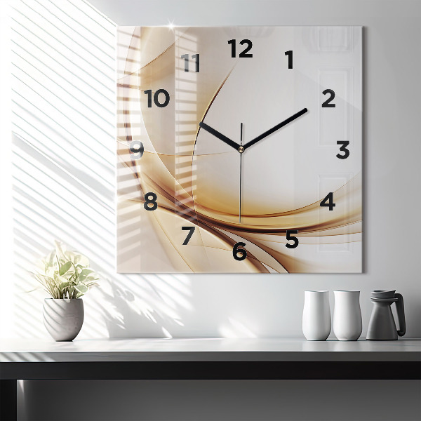 Square glass wall clock Golden abstraction
