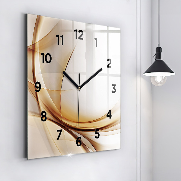 Square glass wall clock Golden abstraction