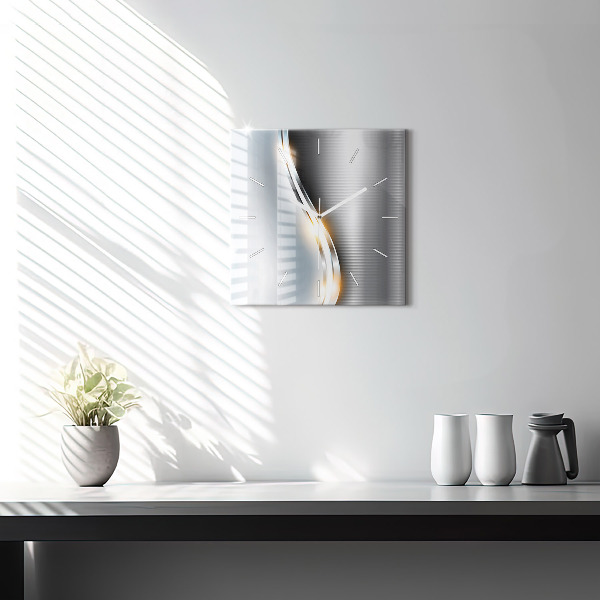 Square glass wall clock Metal abstraction