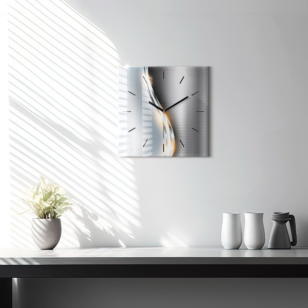 Square glass wall clock Metal abstraction