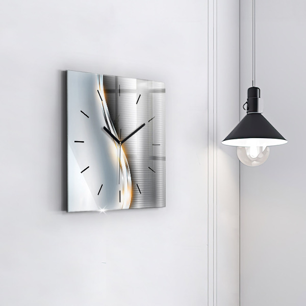 Square glass wall clock Metal abstraction