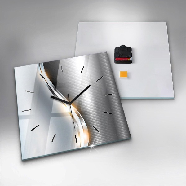 Square glass wall clock Metal abstraction