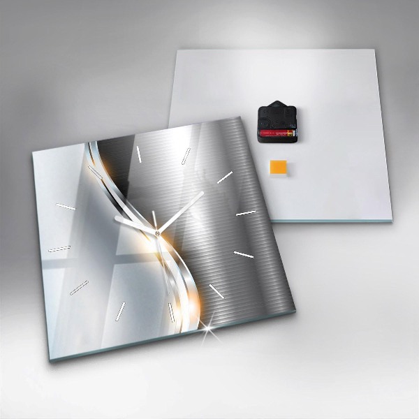 Square glass wall clock Metal abstraction