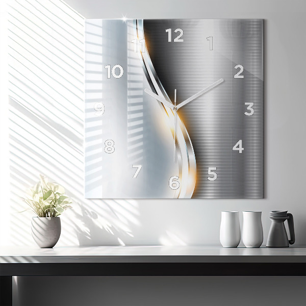 Square glass wall clock Metal abstraction