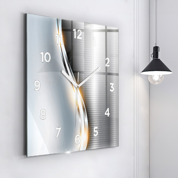 Square glass wall clock Metal abstraction
