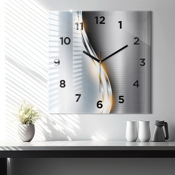 Square glass wall clock Metal abstraction