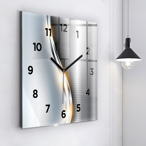 Square glass wall clock Metal abstraction