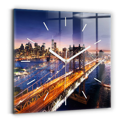 Square glass wall clock New York and the sunset