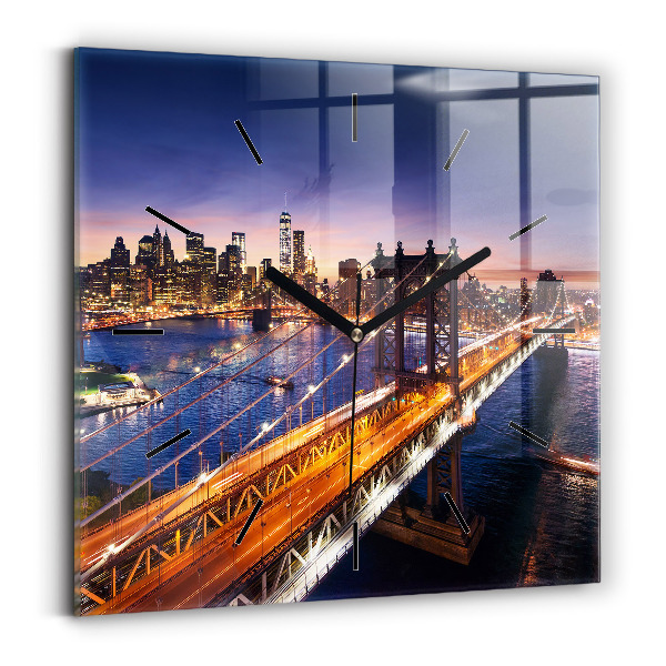 Square glass wall clock New York and the sunset