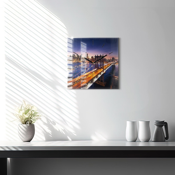 Square glass wall clock New York and the sunset