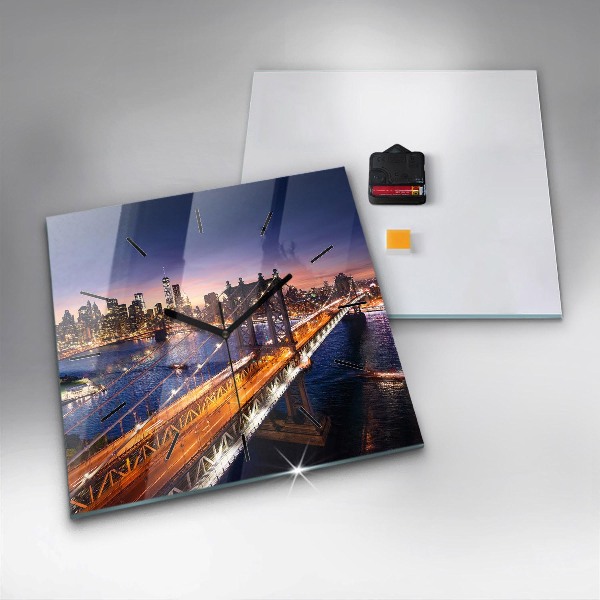 Square glass wall clock New York and the sunset