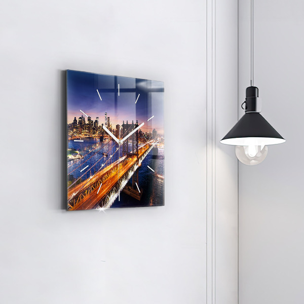 Square glass wall clock New York and the sunset
