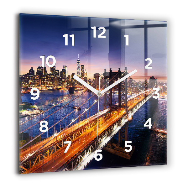 Square glass wall clock New York and the sunset