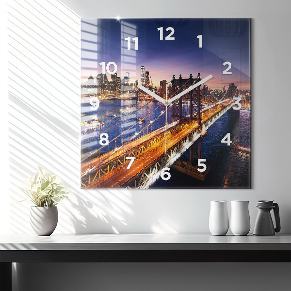 Square glass wall clock New York and the sunset
