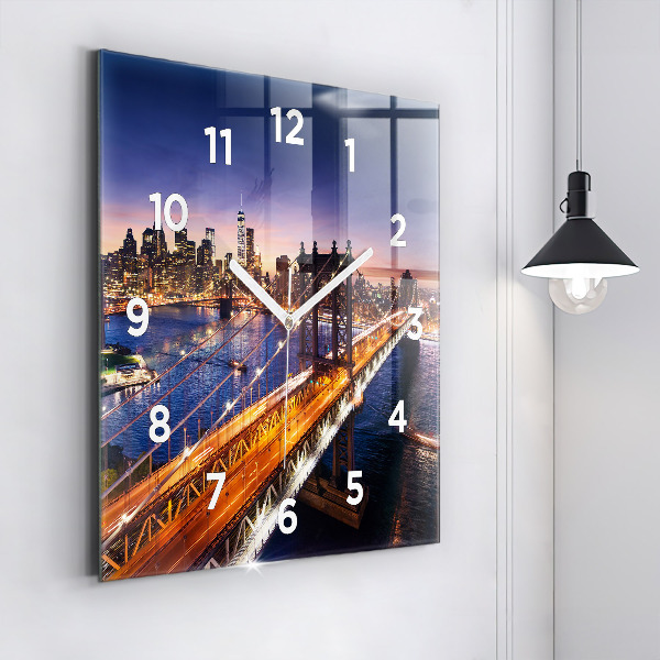 Square glass wall clock New York and the sunset