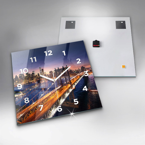 Square glass wall clock New York and the sunset