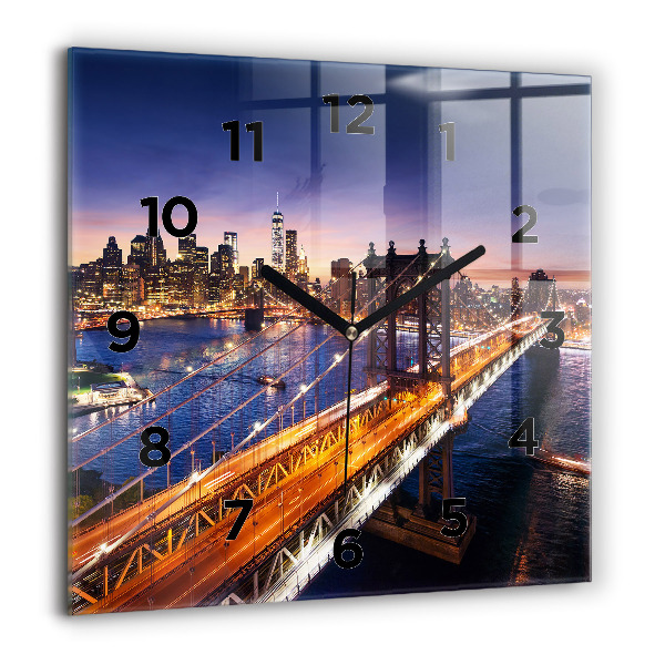 Square glass wall clock New York and the sunset