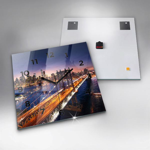 Square glass wall clock New York and the sunset