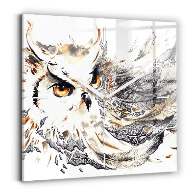 Square glass wall clock Owl symbol of wisdom