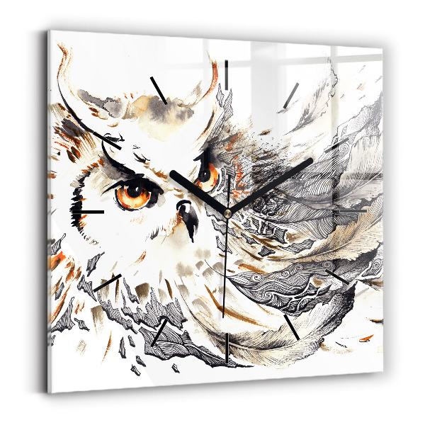 Square glass wall clock Owl symbol of wisdom