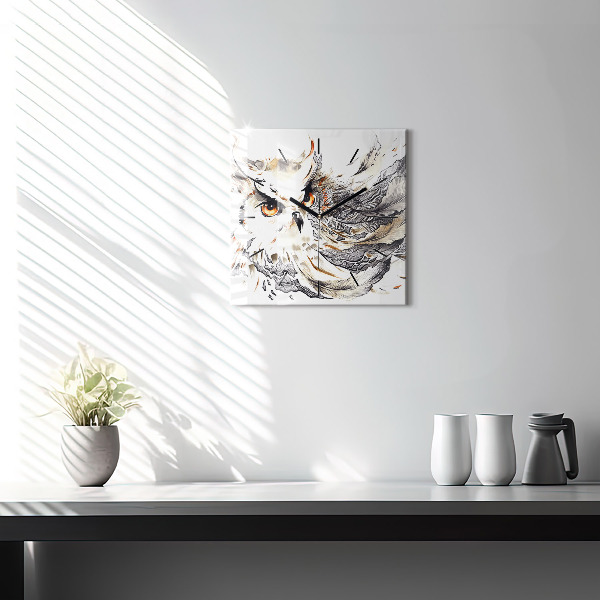 Square glass wall clock Owl symbol of wisdom