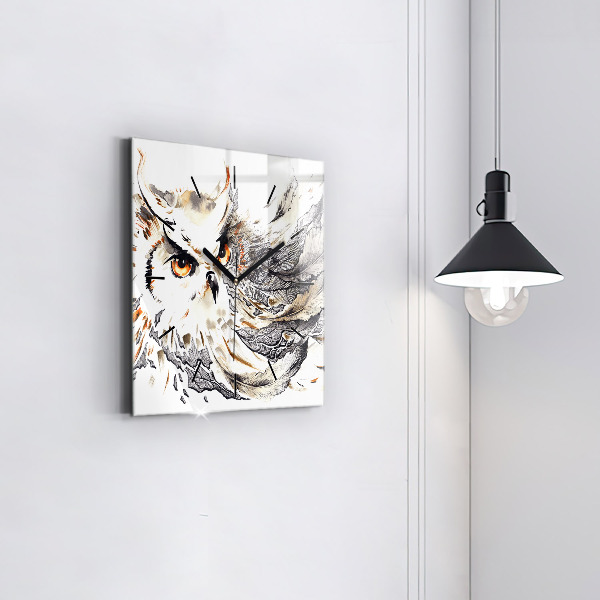 Square glass wall clock Owl symbol of wisdom