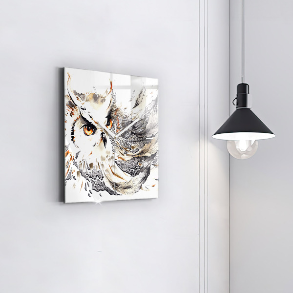 Square glass wall clock Owl symbol of wisdom