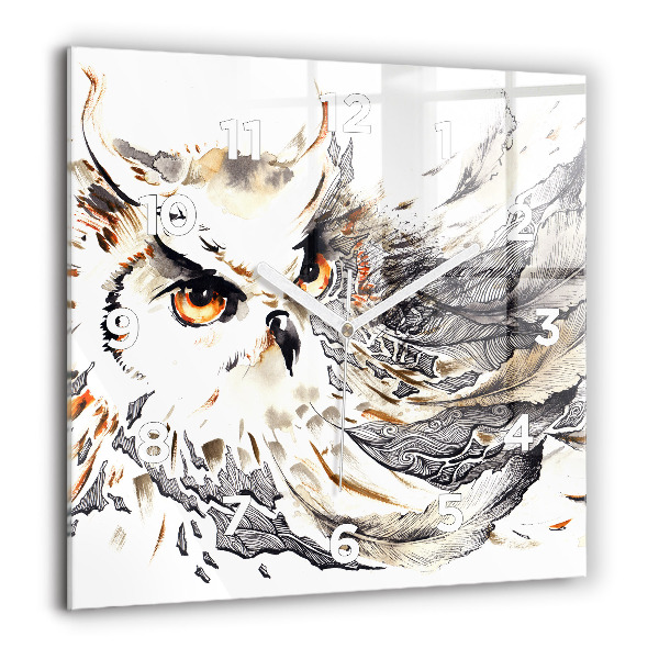 Square glass wall clock Owl symbol of wisdom