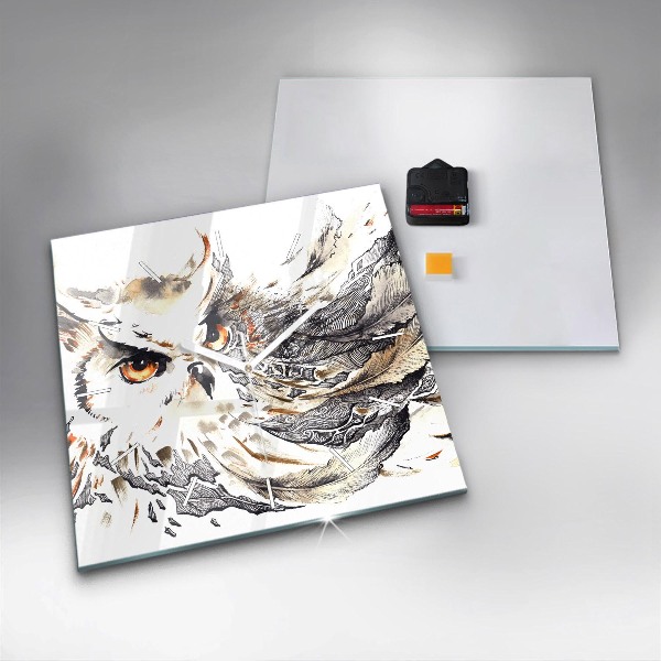 Square glass wall clock Owl symbol of wisdom