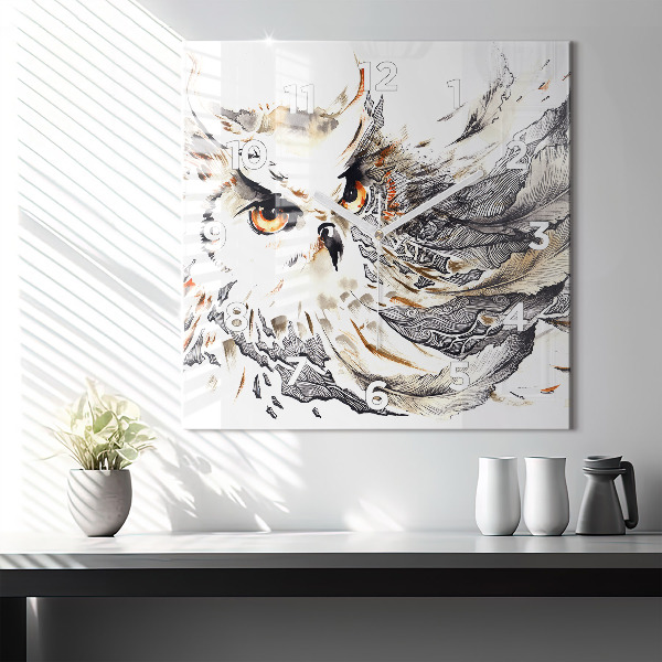 Square glass wall clock Owl symbol of wisdom