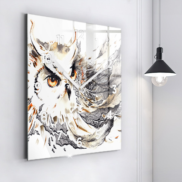 Square glass wall clock Owl symbol of wisdom