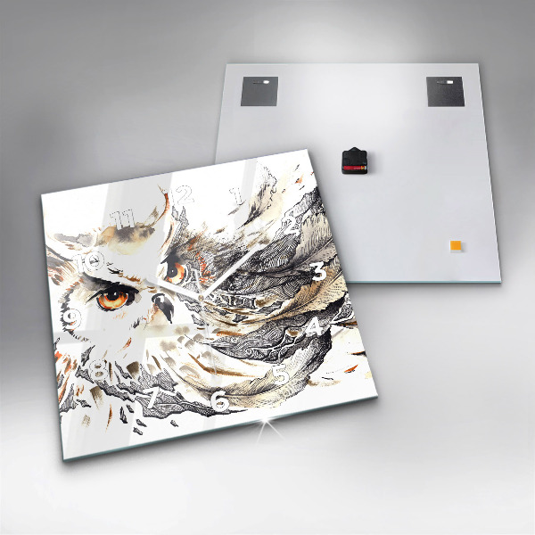 Square glass wall clock Owl symbol of wisdom