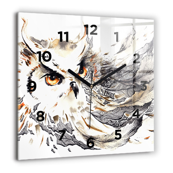 Square glass wall clock Owl symbol of wisdom