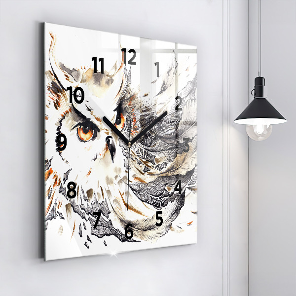Square glass wall clock Owl symbol of wisdom